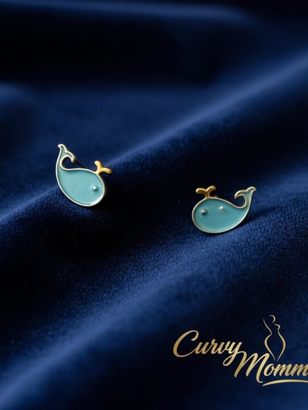 Baby Blue 925 Silver Enamel Whale Stud Earrings (small)